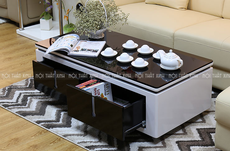 Gam màu trắng đen cùng thiết kế hiện đại giúp bộ bàn trà gỗ XBT606 trở nên nổi bật