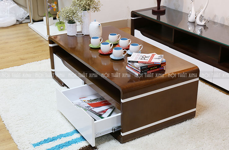 Bộ bàn trà gỗ thiết kế ray kéo tiện ích tăng thêm công năng sử dụng cho sản phẩm