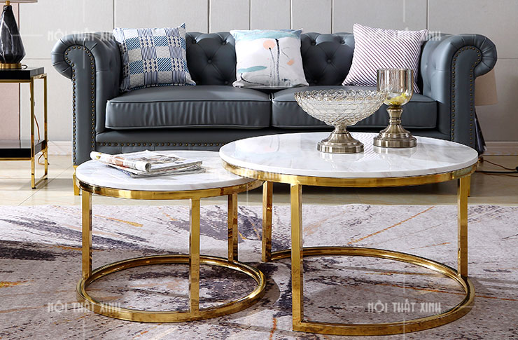bàn trà tròn mặt đá MD18