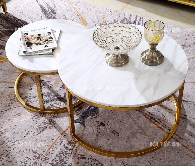 bàn trà tròn mặt đá MD18