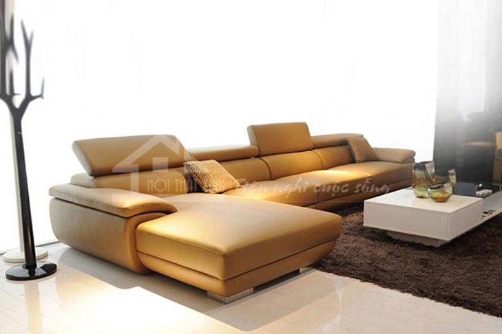 Bộ sofa da mã XD10 với màu vàng cam ấm cúng và sang trọng