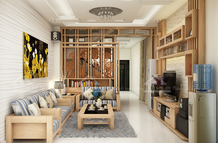 Thiết kế phòng khách hiện đại ấm cúng nhà Mr Anh-Hải Phòng 2024