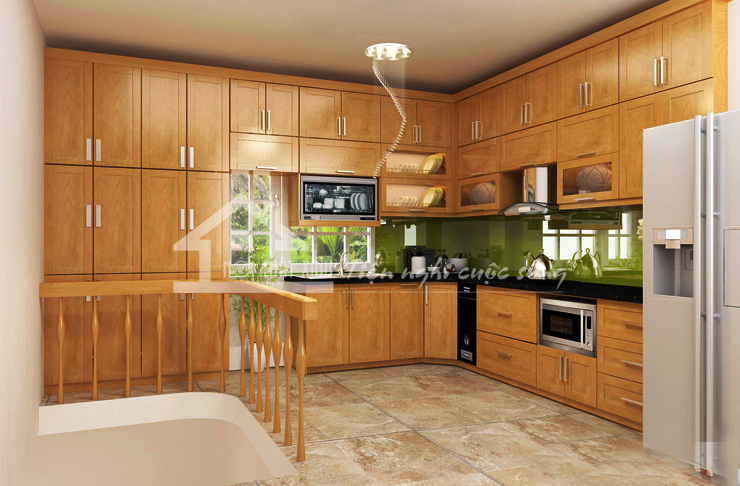Thiết kế mẫu Tủ bếp gỗ sồi mã XGS05 bắt mắt và sang trọng